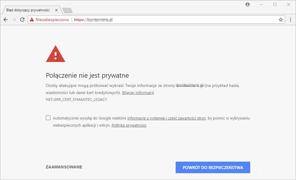Google Chrome - ostrzeżenie SSL
