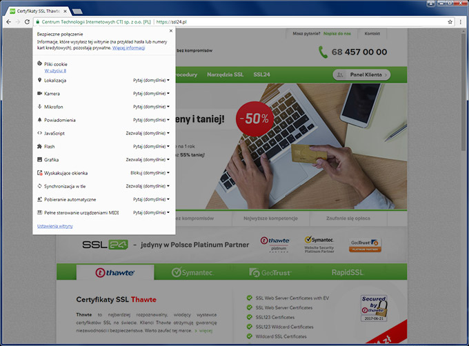 Szczegóły certyfikatu SSL w nowym Chrome