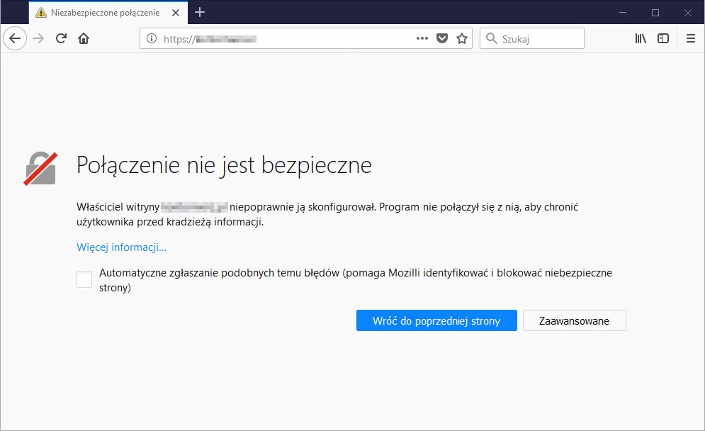 Mozilla Firefox - ostrzeżenie SSL