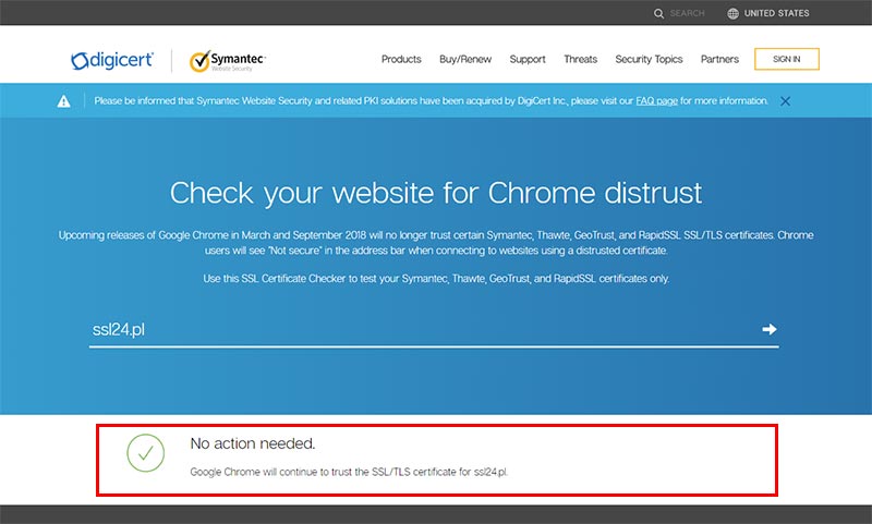 DigiCert SSL Checker - wynik pozytywny