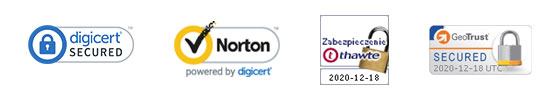 Pieczęci zaufania DigiCert, Norton, Thawte i GeoTrust